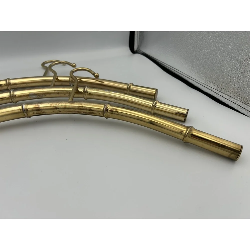 Vintage Brass Faux Bamboo Hangers Set of 3 Hollywood Regency Gold Metal Curved